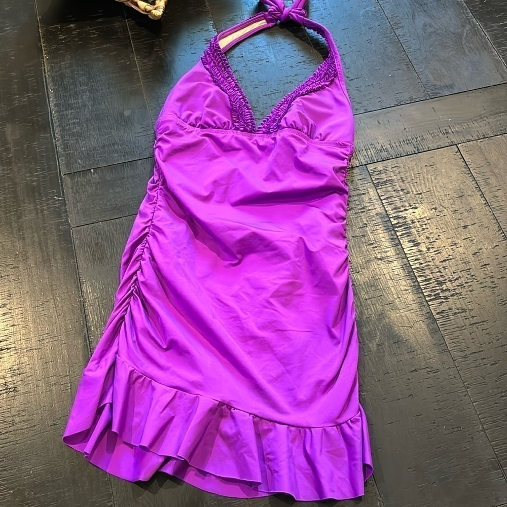 Kenneth Cole Reaction Purple Halter One-Piece Swim Dress